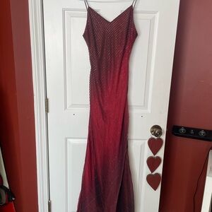 Red Spaghetti Strap V-Neck Prom Gown